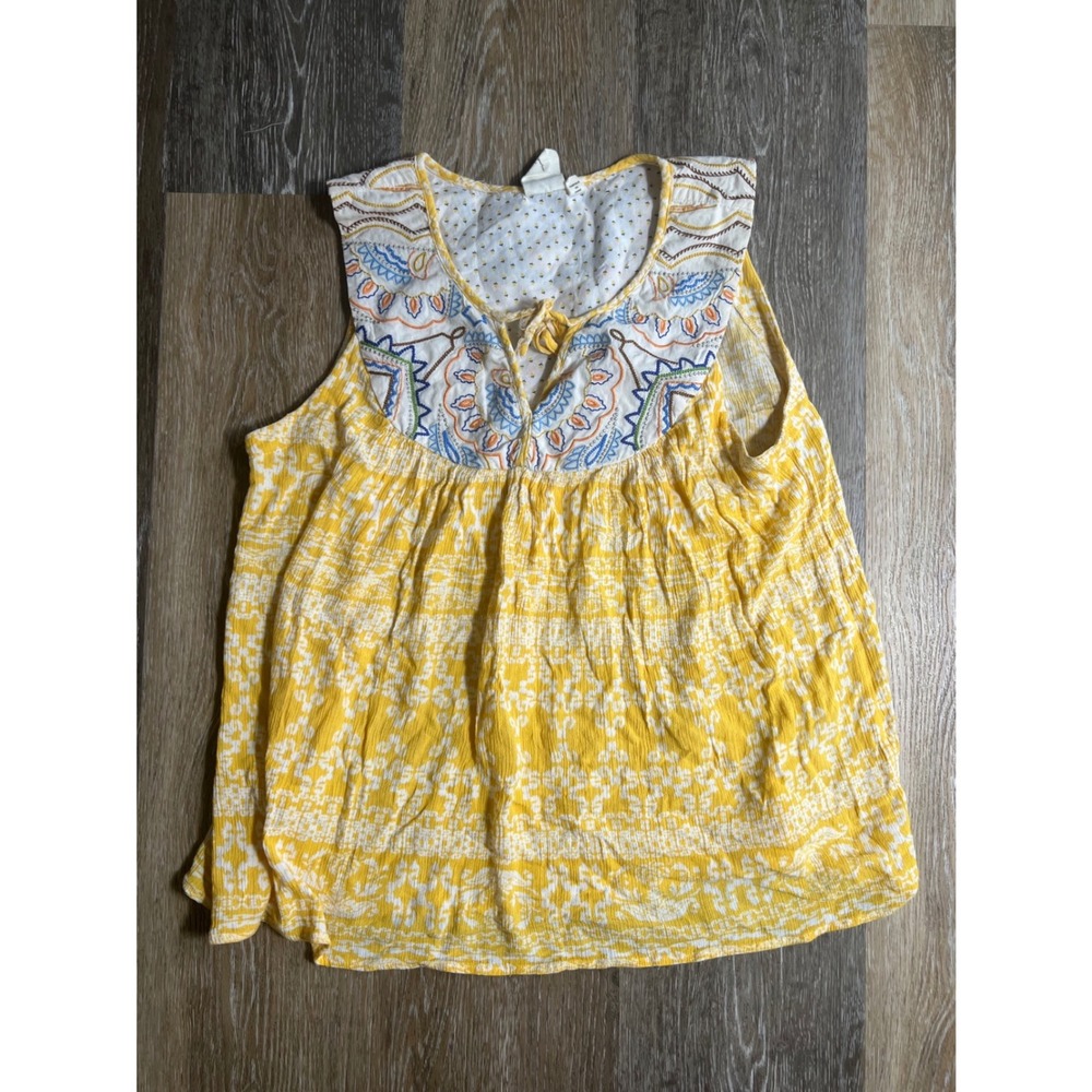 One September Anthropologie Sleeveless Blouse Womens M Yellow Excellent Boho Top